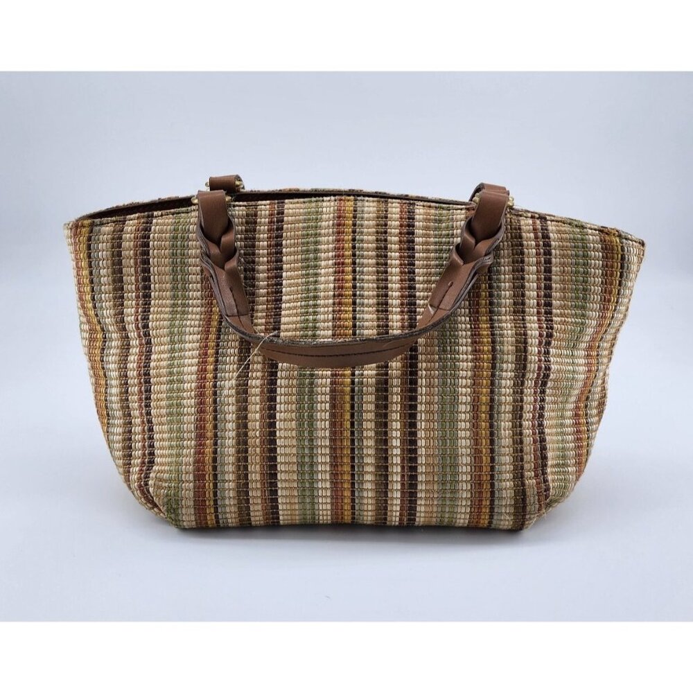 Fossil Multicolor Woven Double Strap Hand Bag Braided Leather Strap Boho 11"x8"